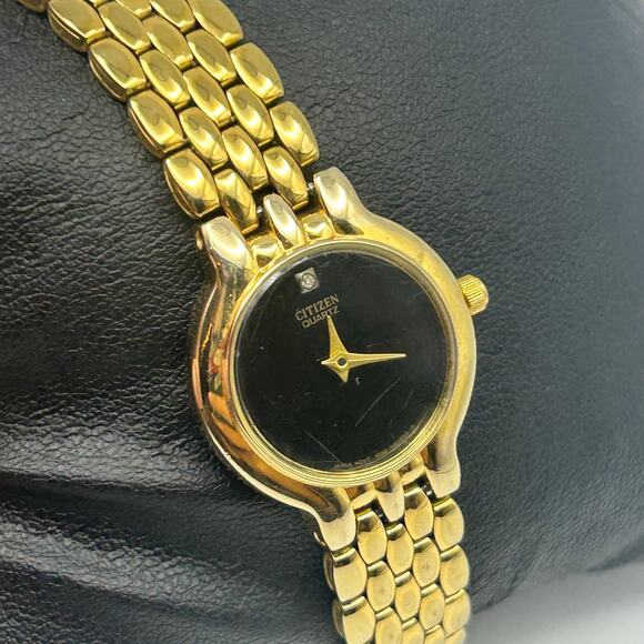 Citizen Gold Tone Stainless Steel Black Dial Women’s Quartz Watch, 22mm Working - Picture 2 of 8